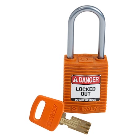 Compact SafeKey Key Retaining Nylon Padlock 1.5in Aluminum Shackle KD Orange 1PK